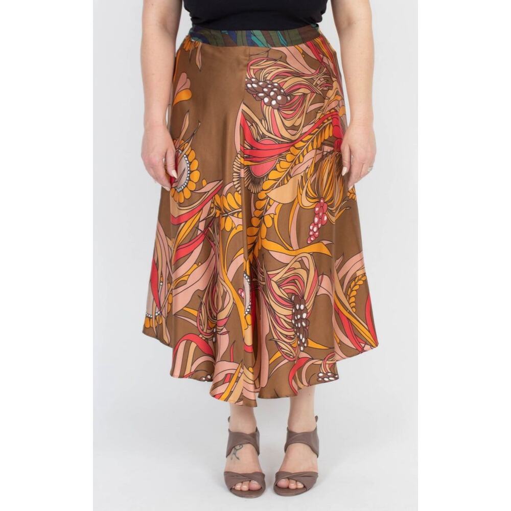 LA PRESTIC OUISTON Silk Paisley Abstract Print Flowy Midi Skirt | Medium